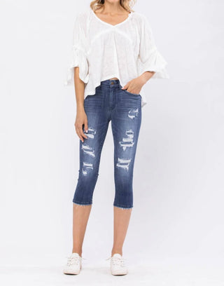Judy Blue Patched Distressed Capri