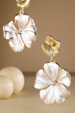 Brushed Gold Layered Flower Drop Earrings-ACCESSORIES-Urbanista-Styled by Stacked - A Plus Size Women's Boutique in Lakeville, MN