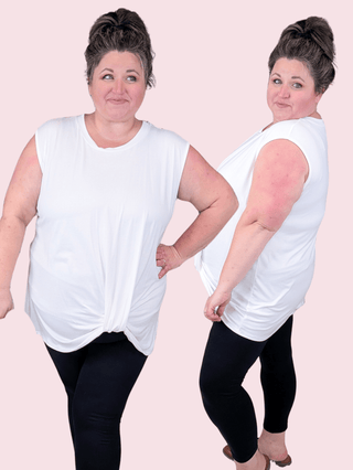 Andrea Ivory Tunic Tank w/Knot Detail-1- ShortSlv/Slvless Tops-HAPTICS-Styled by Stacked - A Plus Size Women's Boutique in Lakeville, MN