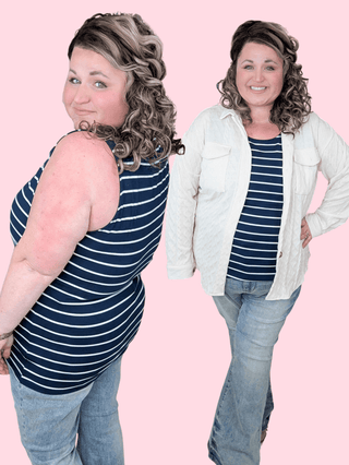 Tiffanie Scoopneck Tank in Navy Stripes-1- ShortSlv/Slvless Tops-MICHELLE MAE-Styled by Stacked - A Plus Size Women's Boutique in Lakeville, MN