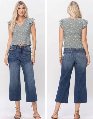 Judy Blue Embroidered Pocket Crop Wide Leg