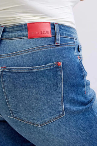 Judy Blue Plaid Cuff Boyfriend Jeans-9- Bottoms Denim-Judy Blue-Styled by Stacked - A Plus Size Women's Boutique in Lakeville, MN