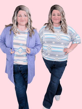 Anna Crewneck Relaxed Tee in Aztec (2 Colors)-1- ShortSlv/Slvless Tops-LOVELY MELODY-Styled by Stacked - A Plus Size Women's Boutique in Lakeville, MN