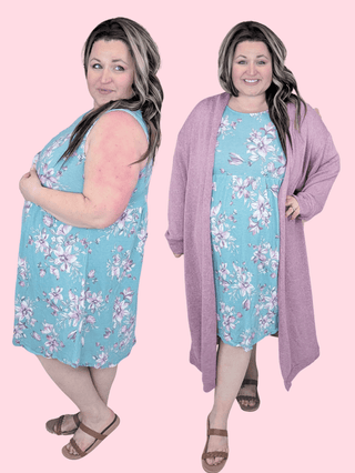 Gabrielle Babydoll Tank Dress in Aqua Floral-11- Dress/Romp/Jump-EMERALD-Styled by Stacked - A Plus Size Women's Boutique in Lakeville, MN