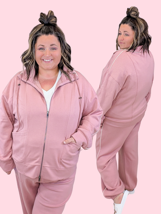 Janelle Scuba Zip Up Jacket in Mauve