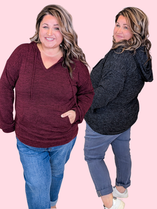 Jaclyn Cozy Vneck Hooded Pullover (2 Colors)