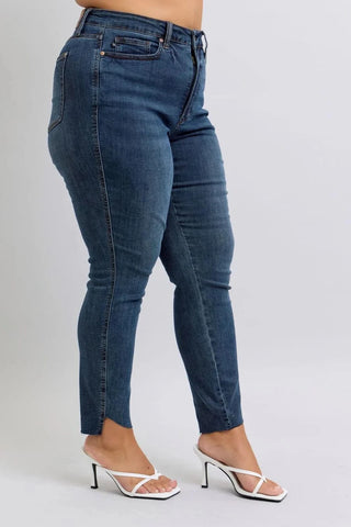 Judy Blue Tummy Control Tulip Hem Skinny Jeans-9- Bottoms Denim-Judy Blue-Styled by Stacked - A Plus Size Women's Boutique in Lakeville, MN