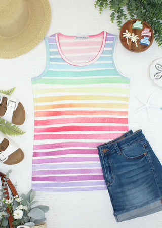 Livi Scoopneck Tank in Ombre Rainbow