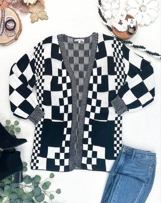 Ellis Longline Pocket Cardigan in Checkers