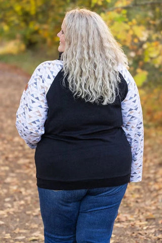 PHC Triple Stretch ZipCowl in Black w/Geometric Accent-3- Hooded Tops-MICHELLE MAE-Styled by Stacked - A Plus Size Women's Boutique in Lakeville, MN