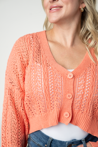Birdie Lightweight Open-Knit Cropped Cardigan Sweater (7 Colors)
