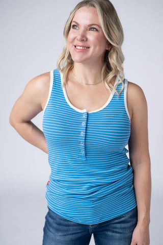 Devon Snap Front Triple Stretch Henley Tank in Stripes (5 colors)