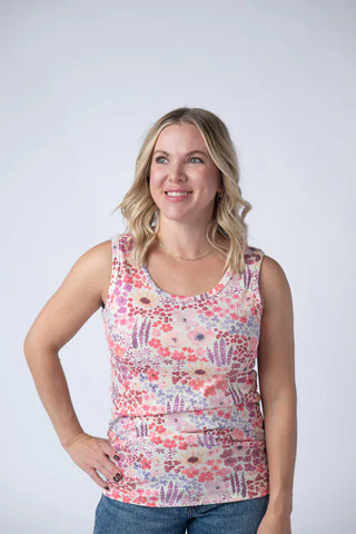 Livi Scoopneck Tank in Coral Sunset Floral-1- ShortSlv/Slvless Tops-MICHELLE MAE-Styled by Stacked - A Plus Size Women's Boutique in Lakeville, MN