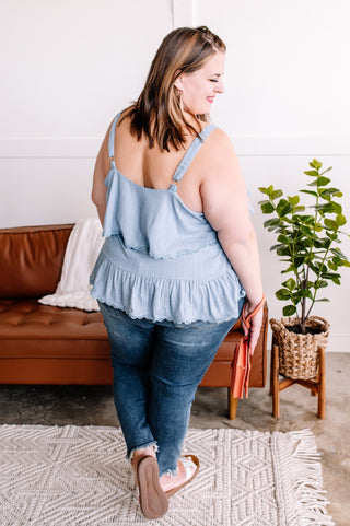 SALE- Linen + Lace Tiered Tank