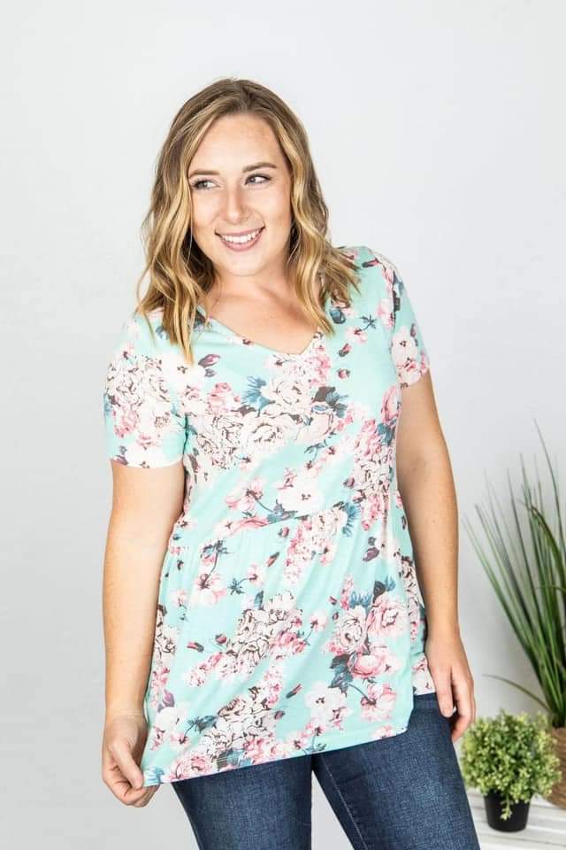 SALE- AQUA FLORAL MINI RUFFLE XL