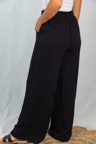Melissa Black Striped Linen Wide Pants