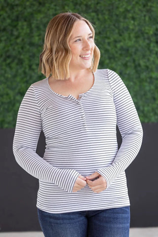 Tristan Striped Long Sleeve Henley w/Snaps (5 Colors)