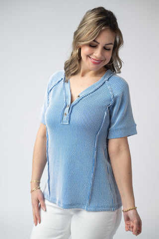 Sylvie Ribbed Short Sleeve Henley Top (2 Colors)