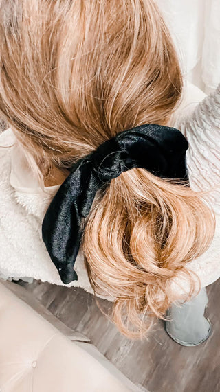 Velour Bow Scrunchie in Black