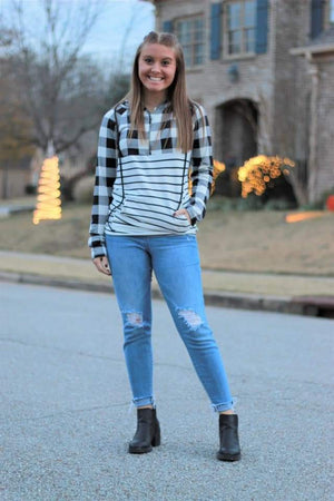 SALE- Black + White Buffalo Plaid Pullover