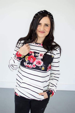 SALE- Stripes + Floral Pullover