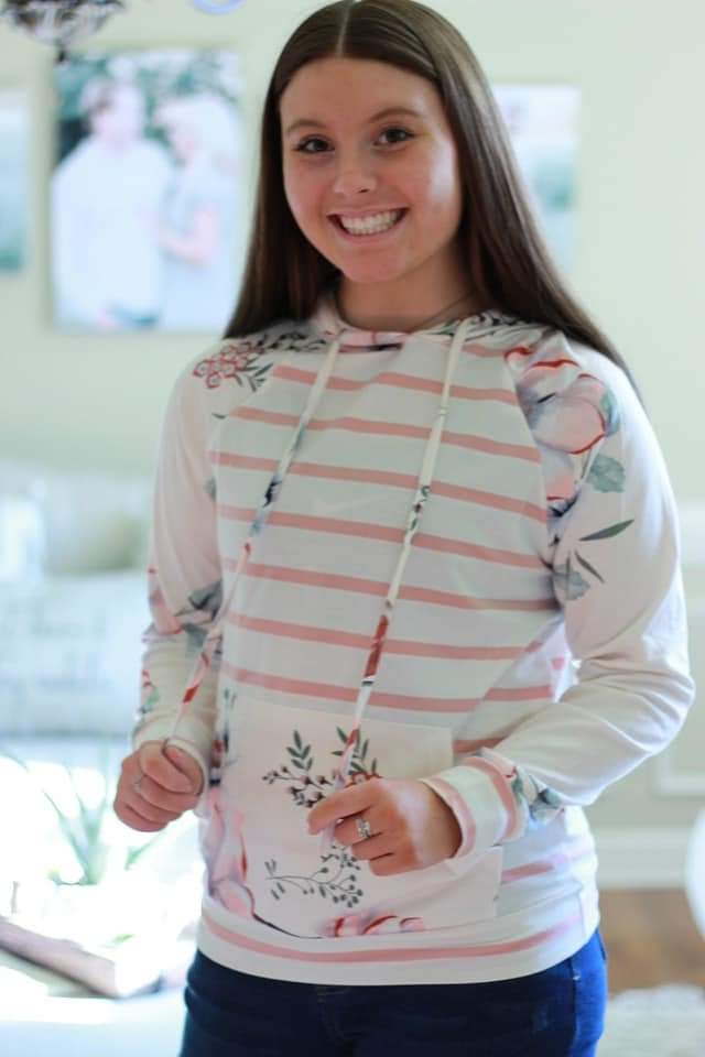 SALE- Pink + White Floral Hoodie