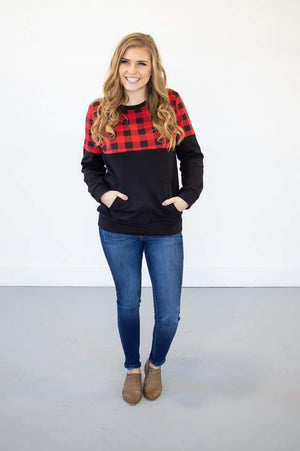 SALE- Black + Plaid Buffalo Pullover