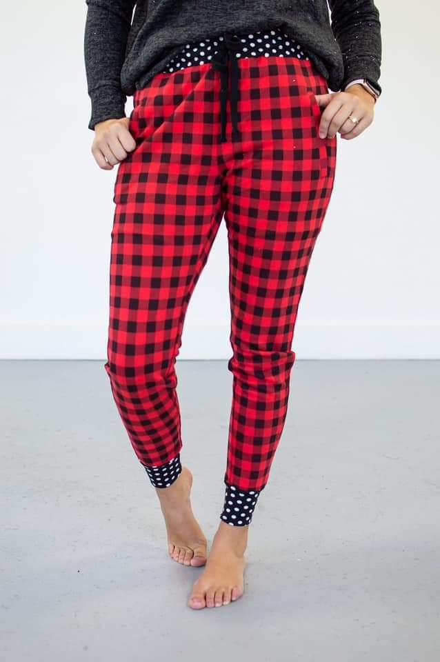 SALE- Buffalo Plaid + Dot Pants