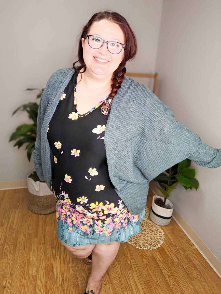 Kristi Bottom-Blooms Black Floral V-Neck Dress