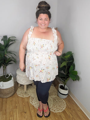 JoJo Taupe Floral Ruched Tank Top