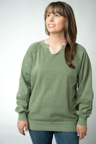 Addison Vintage Wash Pullover w/Lace Accents (4 Colors)