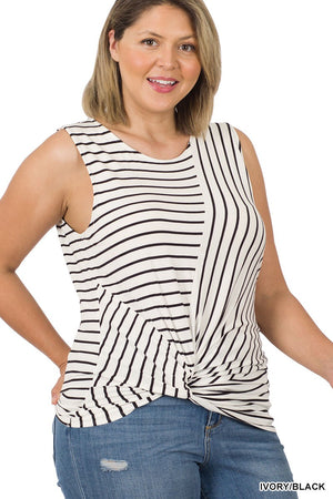 Kirra Knotted Front Striped Tank (many colors)