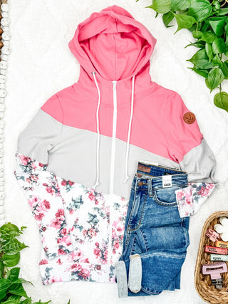 PHC- Full Zip Triple Stretch Hoodie in Pink, Gray and Floral