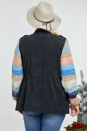 Skylar Sweater Sleeve Corduroy Jacket in Dark Gray