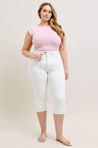 Judy Blue Shield Pocket Tummy Control Capri in White