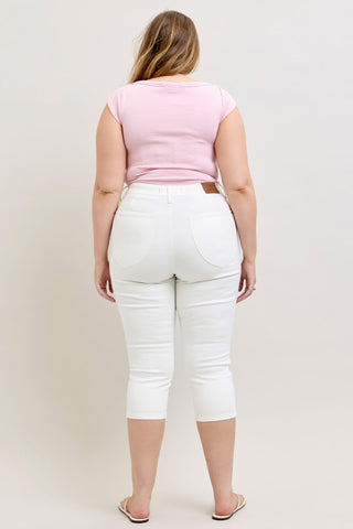 Judy Blue Shield Pocket Tummy Control Capri in White