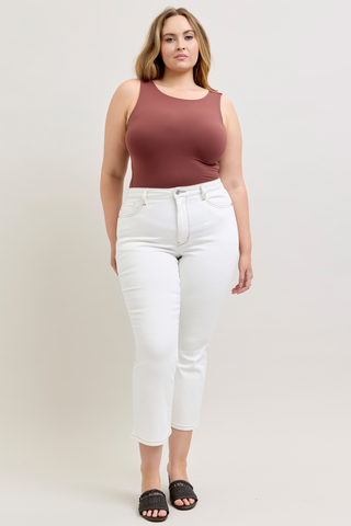 Judy Blue Kick Flare Crop in Creamy Ivory