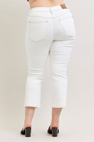Judy Blue Kick Flare Crop in Creamy Ivory