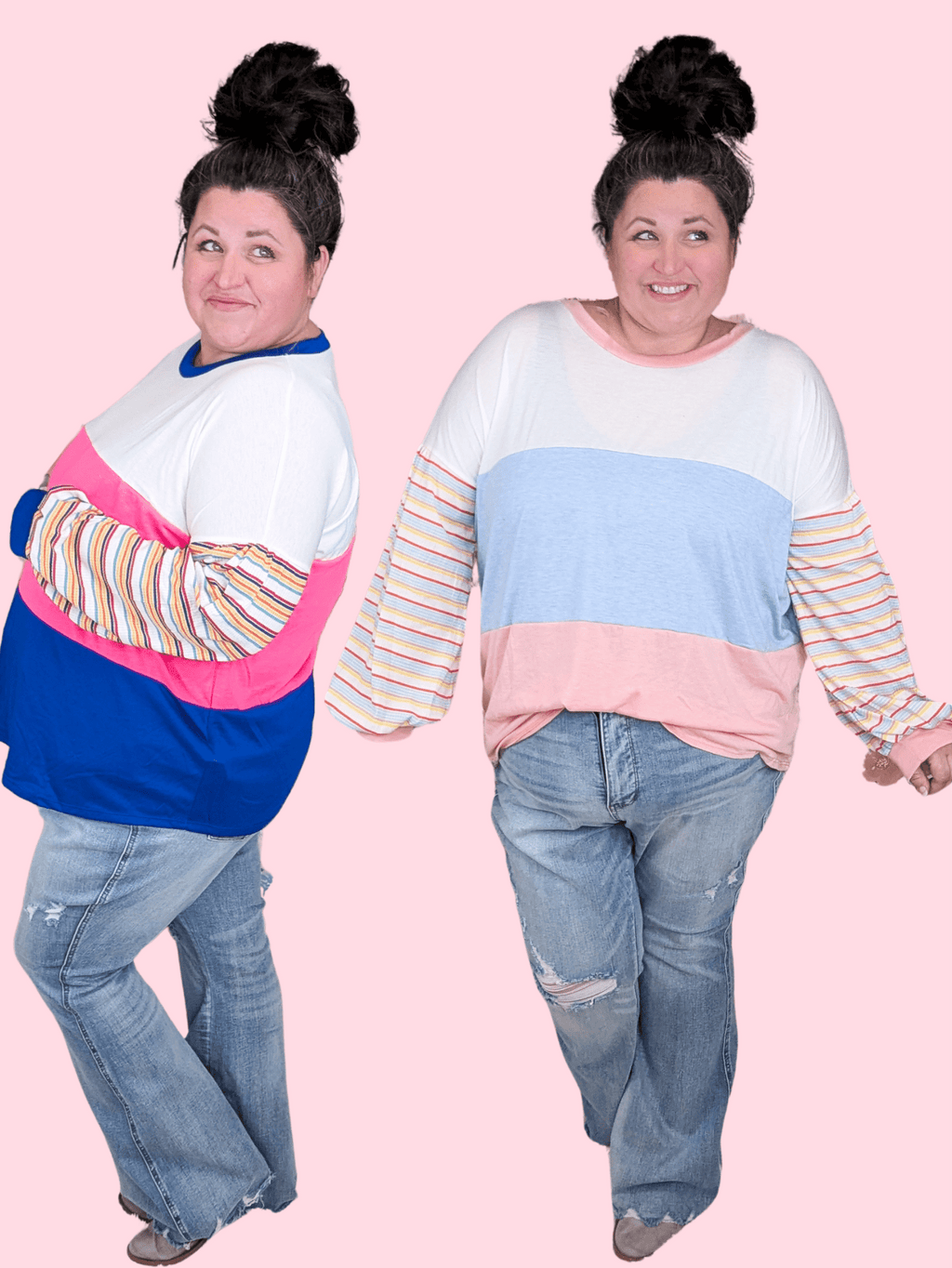 SALE- Karson Striped Sleeve Colorblock Pullover (2 colors) – Stacked ...