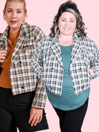 SALE- Julia Tweed Cropped Peacoat Blazer w/Shimmer-4- Overlayer Tops-KORI-Styled by Stacked - A Plus Size Women's Boutique in Lakeville, MN