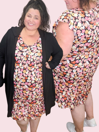 Polly Pocketful of Posies Floral Dress in Black and Pinks