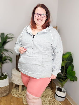 PHC- Cozy Vibes Casual Half Snap Hoodie in Gray *FINALSALE