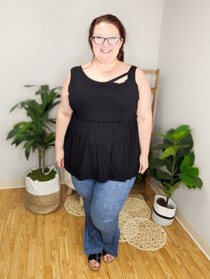 April Black Cutout Flowy Tank