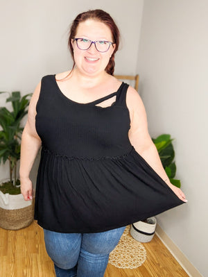 April Black Cutout Flowy Tank