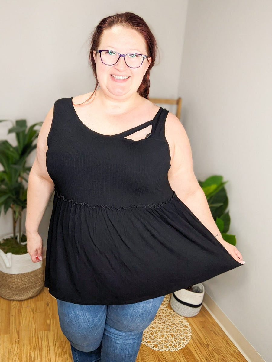 April Black Cutout Flowy Tank
