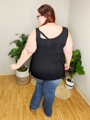 April Black Cutout Flowy Tank