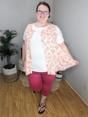 Peach Petals Floral Lace Trim Tank