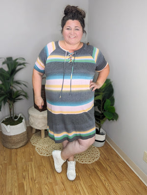 Amy Lace Up Summer Stripes Dress