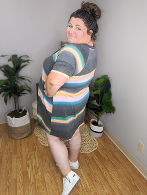 Amy Lace Up Summer Stripes Dress