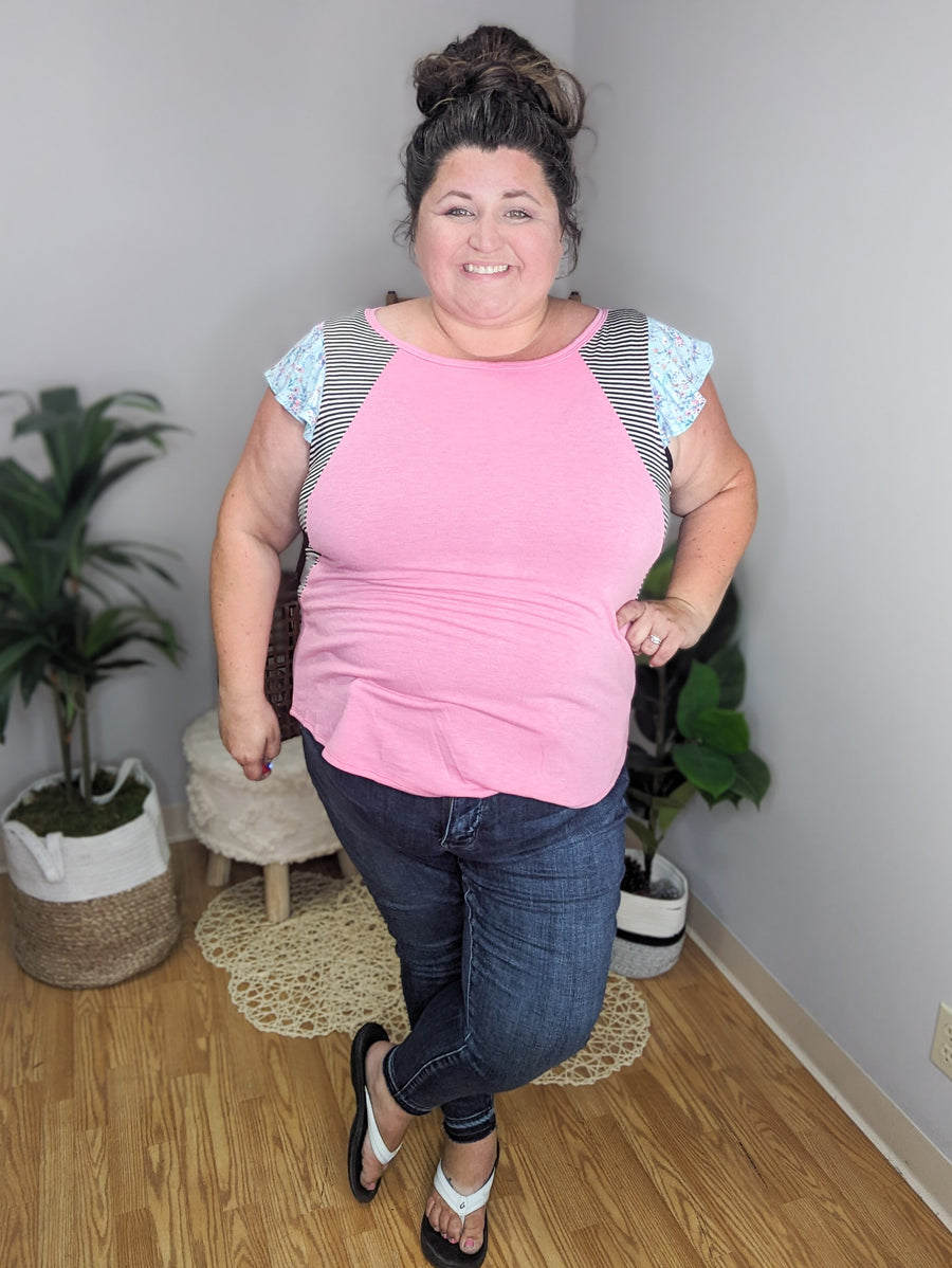 Afternoon Delight Floral Flutter Sleeve Top